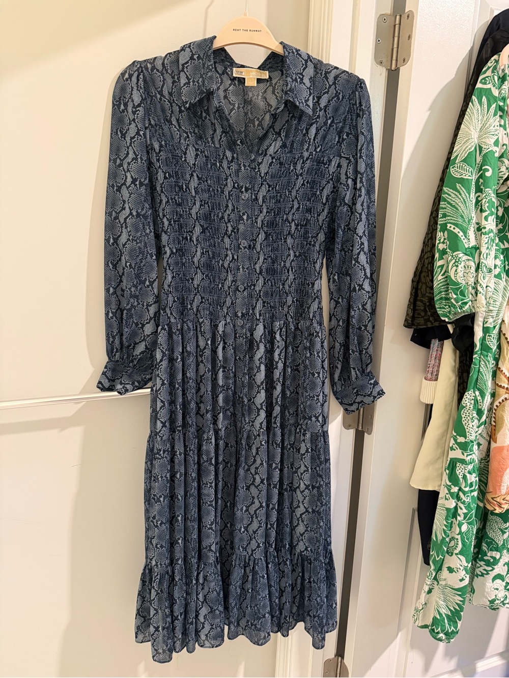 Michael Kors Snake-Print Long Sleeve Midi Dress